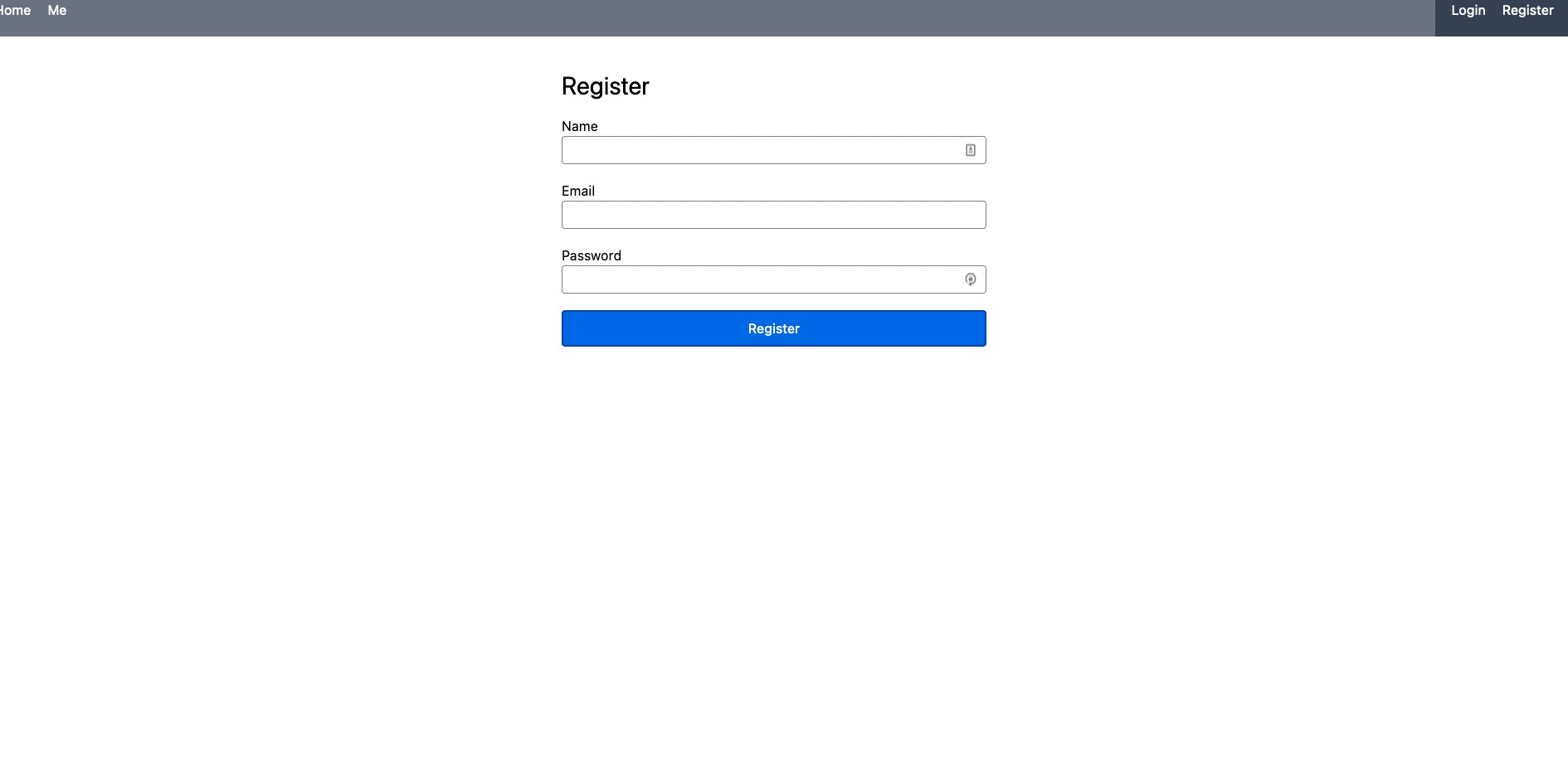 screenshot of register page