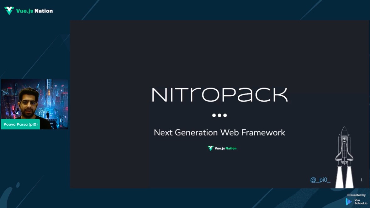 screen shot of Pooya Parsa delivering his talk on Nitropack