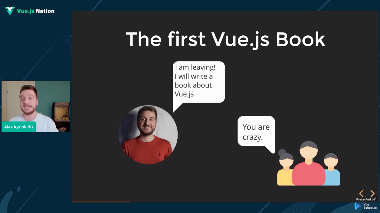 screenshot of Alex Kyriakidis giving his talk on the State of Vue School 2022