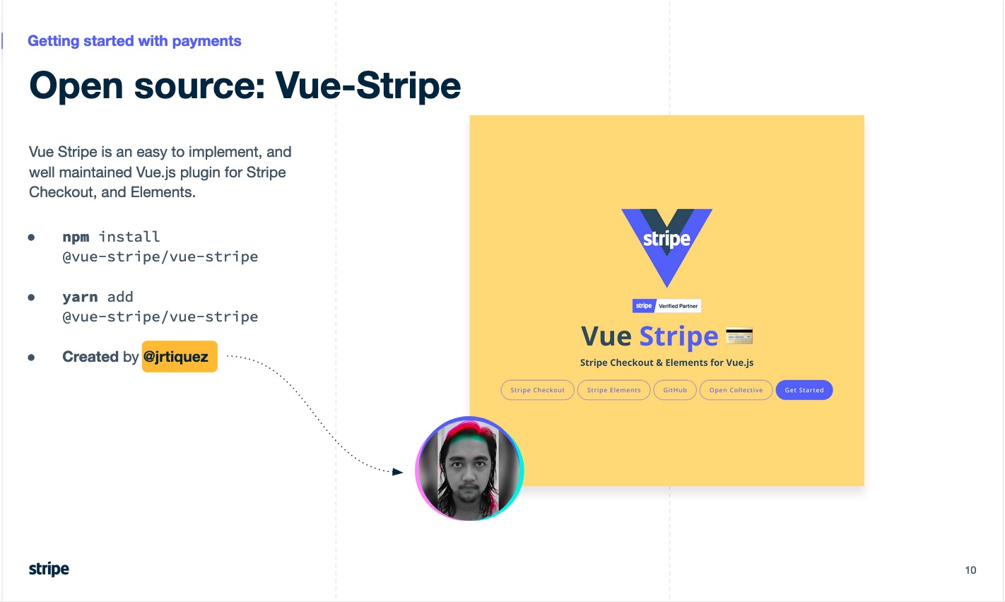 screen shot of Vue Stripe website