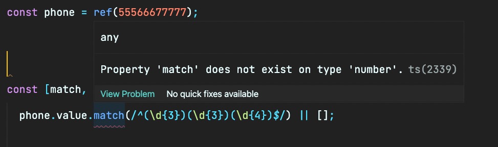 TypeScript shows hint that number doesn't have a match method