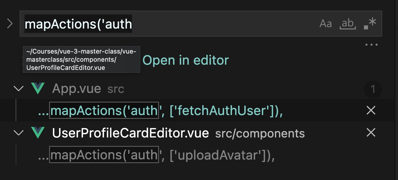 search results for mapActions('auth in VS code