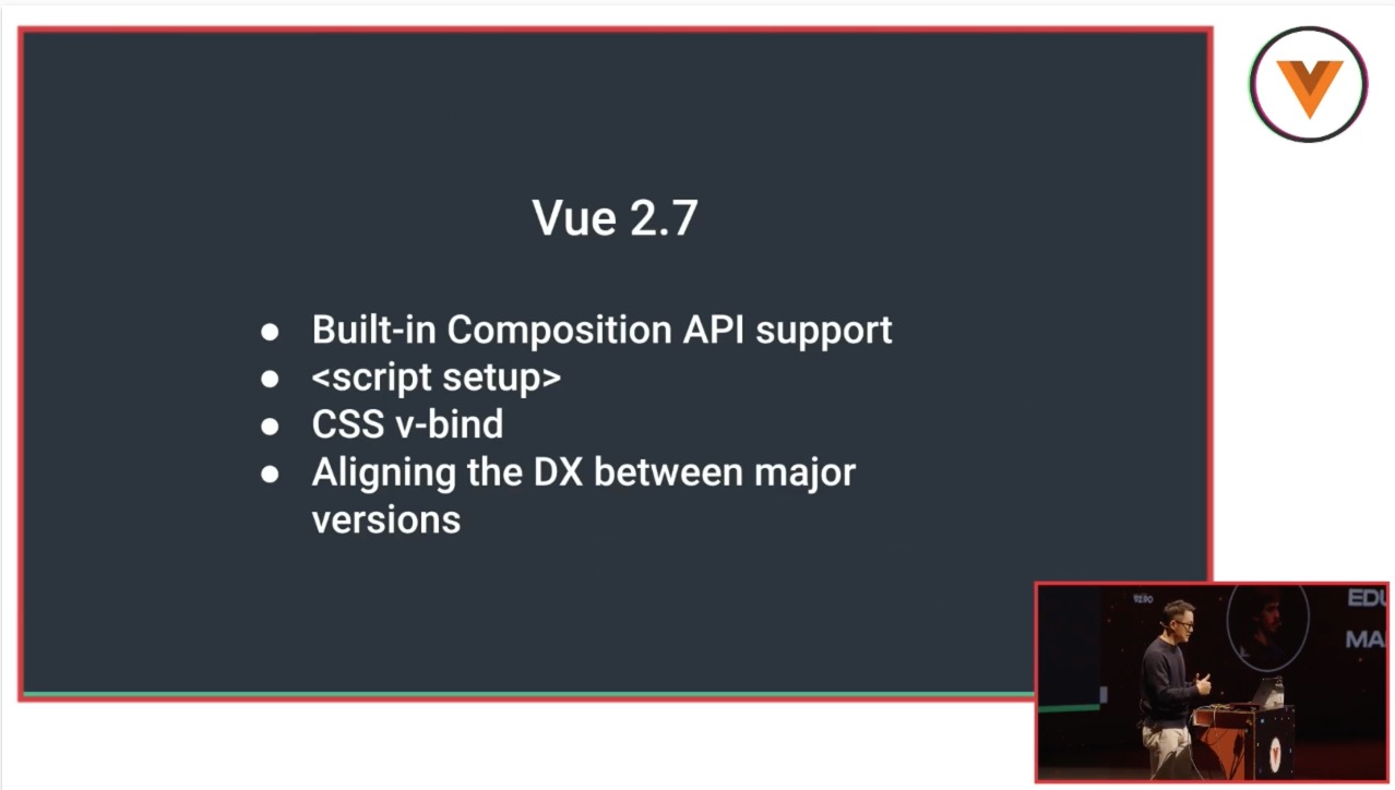 slide overviewing Vue 2.7 features