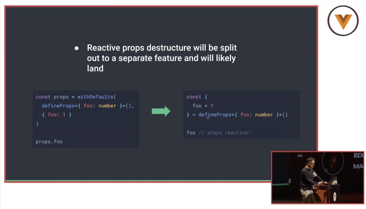 slide demonstrating the reactive props destructure feature